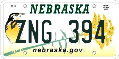 NE license plate ZNG394