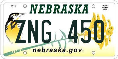 NE license plate ZNG450