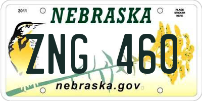 NE license plate ZNG460