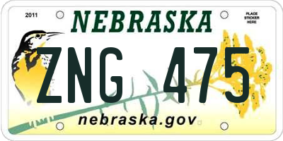 NE license plate ZNG475