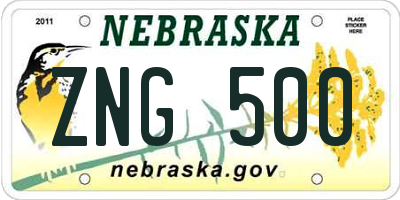NE license plate ZNG500