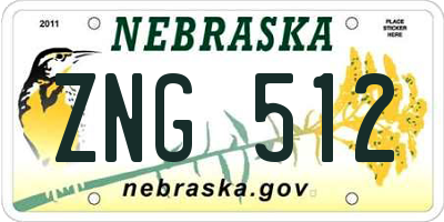 NE license plate ZNG512