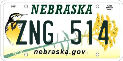 NE license plate ZNG514