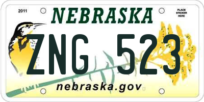 NE license plate ZNG523