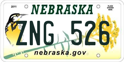 NE license plate ZNG526