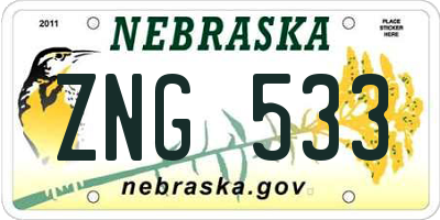 NE license plate ZNG533