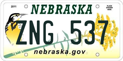 NE license plate ZNG537