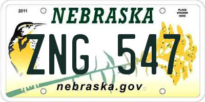NE license plate ZNG547