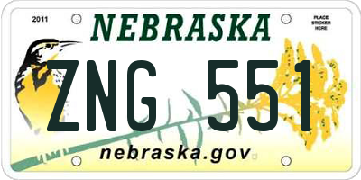 NE license plate ZNG551
