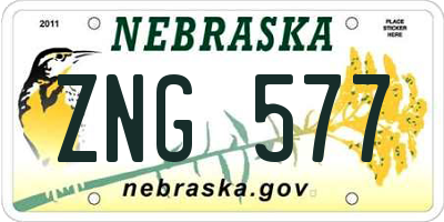 NE license plate ZNG577