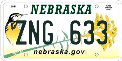 NE license plate ZNG633