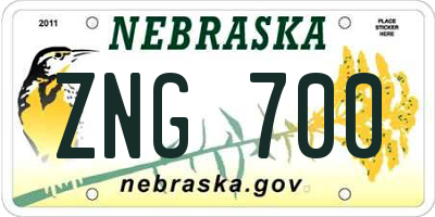 NE license plate ZNG700