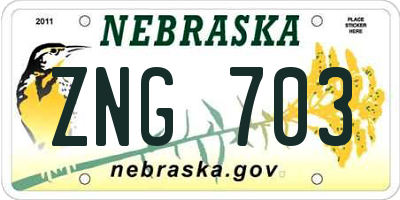NE license plate ZNG703
