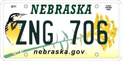 NE license plate ZNG706