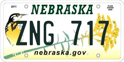 NE license plate ZNG717