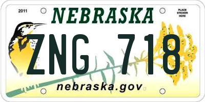 NE license plate ZNG718