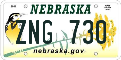 NE license plate ZNG730