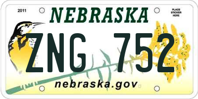 NE license plate ZNG752
