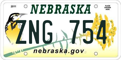 NE license plate ZNG754