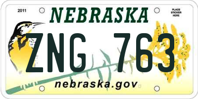 NE license plate ZNG763