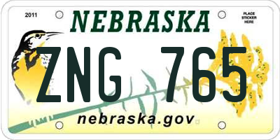 NE license plate ZNG765