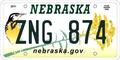 NE license plate ZNG874
