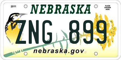 NE license plate ZNG899
