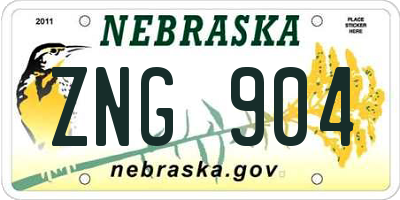 NE license plate ZNG904