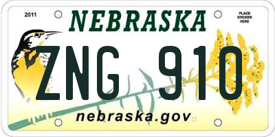 NE license plate ZNG910