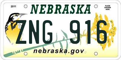 NE license plate ZNG916