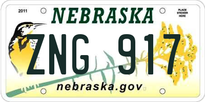 NE license plate ZNG917