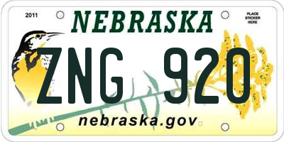 NE license plate ZNG920