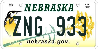 NE license plate ZNG933
