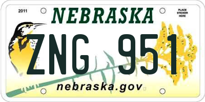NE license plate ZNG951