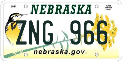 NE license plate ZNG966