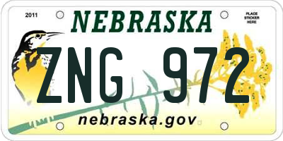 NE license plate ZNG972