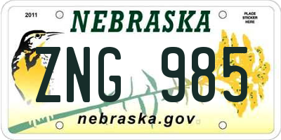 NE license plate ZNG985