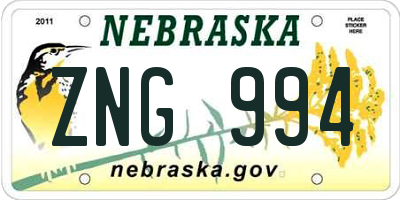 NE license plate ZNG994