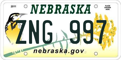 NE license plate ZNG997