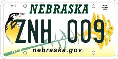 NE license plate ZNH009
