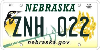 NE license plate ZNH022
