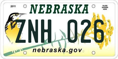 NE license plate ZNH026