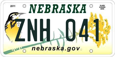 NE license plate ZNH041