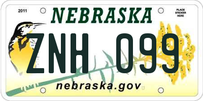 NE license plate ZNH099