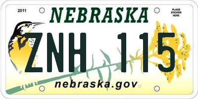 NE license plate ZNH115
