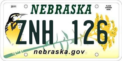 NE license plate ZNH126