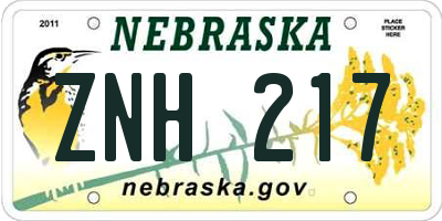 NE license plate ZNH217