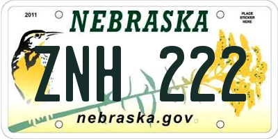 NE license plate ZNH222