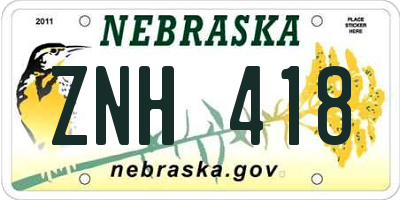 NE license plate ZNH418