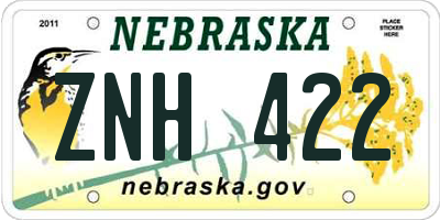 NE license plate ZNH422